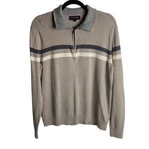 Banana Republic Men's Size L Cashmere Blend Quater Zip Sweater Striped Tan Grey